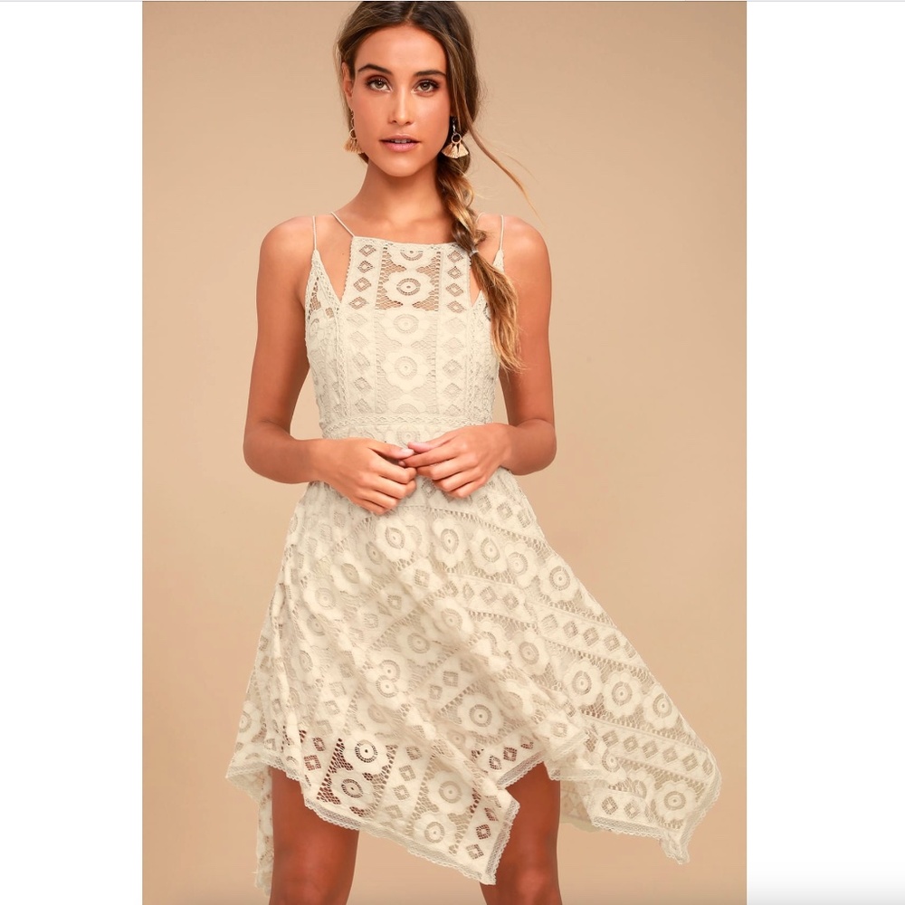Free People • Just Like Honey Beige Crochet Lace Dress • Size 0